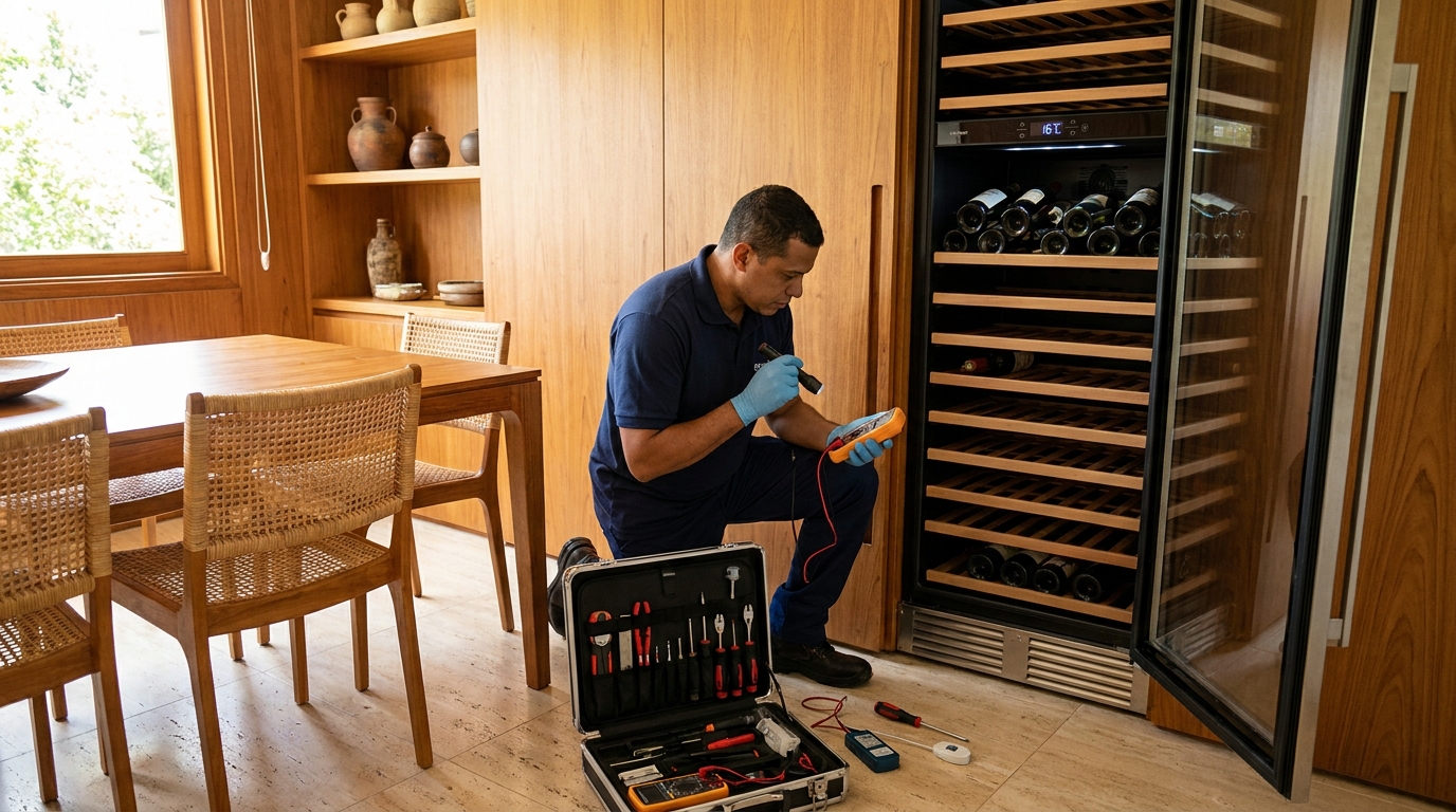 Troca de termostato de adega climatizada em atendimento técnico no Vale do Sol, Santa Maria‑RS